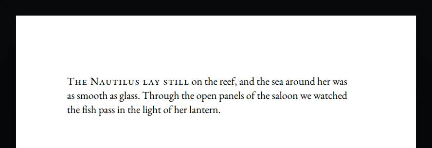 A paragraph whose first words are set in small capitals.